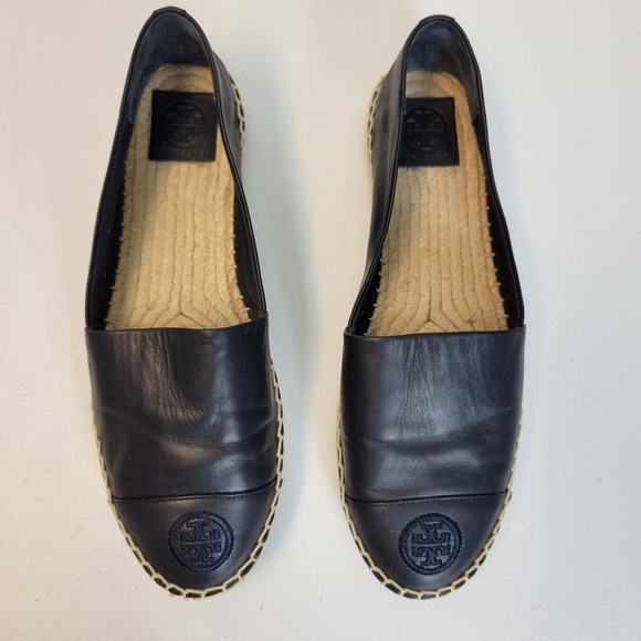 Tory Burch US Nappa Leather Espadrille Flat Shoes Navy Blue Travel SEE SIZE NOTE - Picture 5 of 13